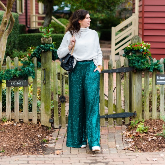 Lulus Pants - Lulu's Green Sequin Wide Leg Pants